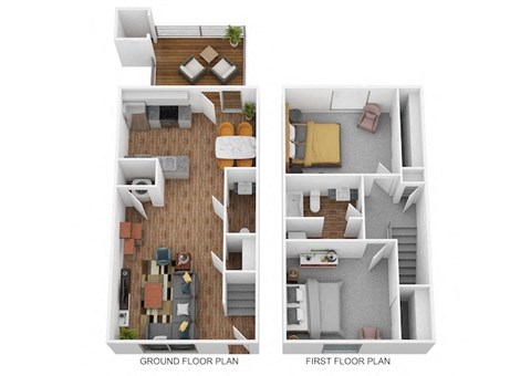 Floor plan for 2 beds, 1.5 baths, 1000 sqft